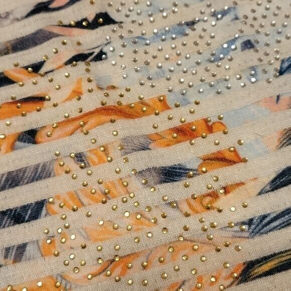 Womans Top Soft Sparkly Sheer Top Cap Sleeve Asian -  FRENCH BLUE brand L - Picture 4 of 16